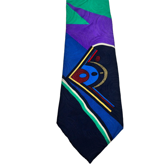 Mondo Uomo Mens 100% Tie Silk Abstract Multicolor Made In Italy Necktie - Picture 5 of 14